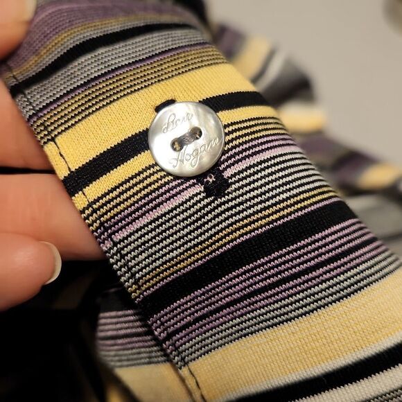 Bess Hogan Men's Size XXL Purple Yellow Black Multicolored Striped Golf Shirt - Picture 8 of 11